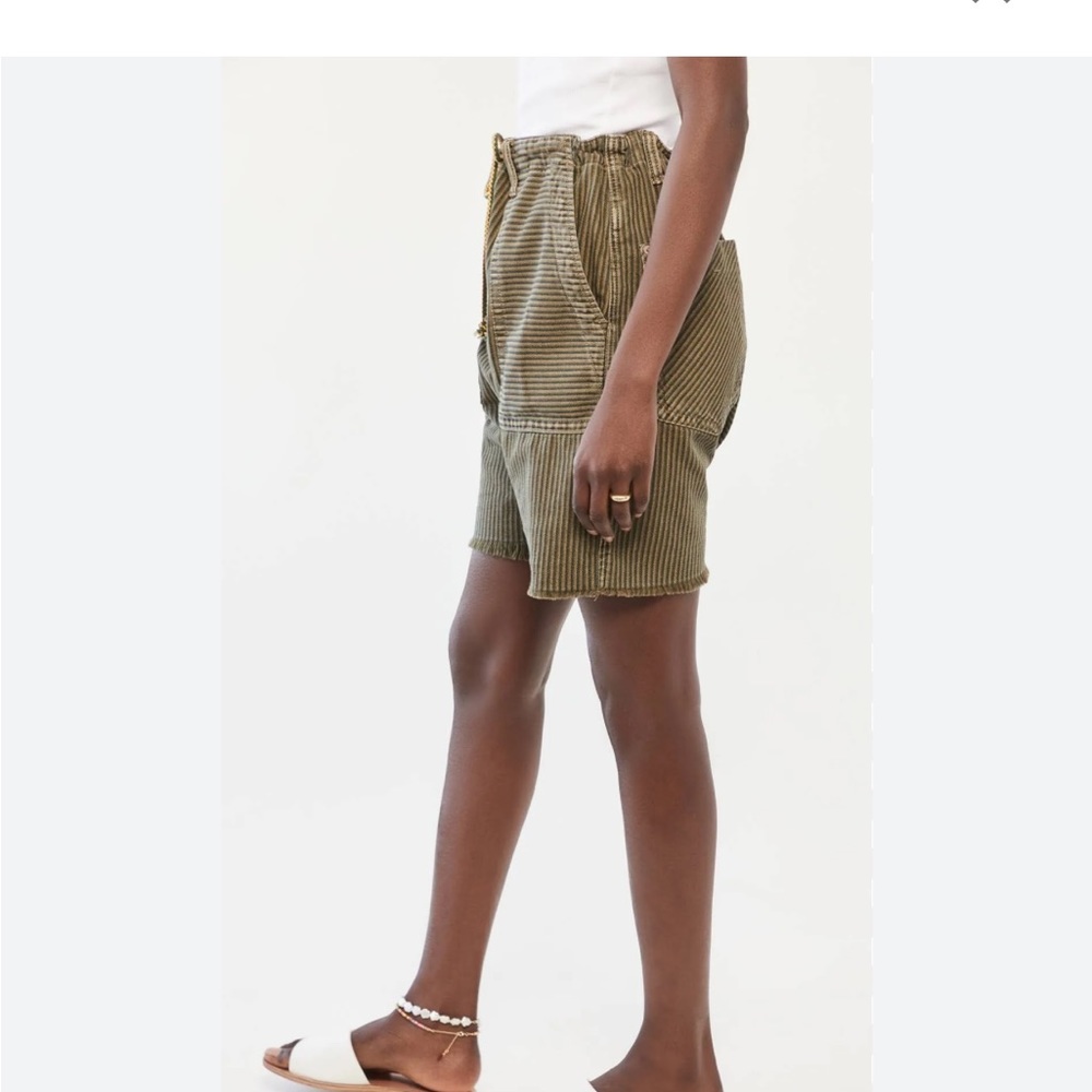 Free People Olive Green Striped Shorts - Picture 4 of 6